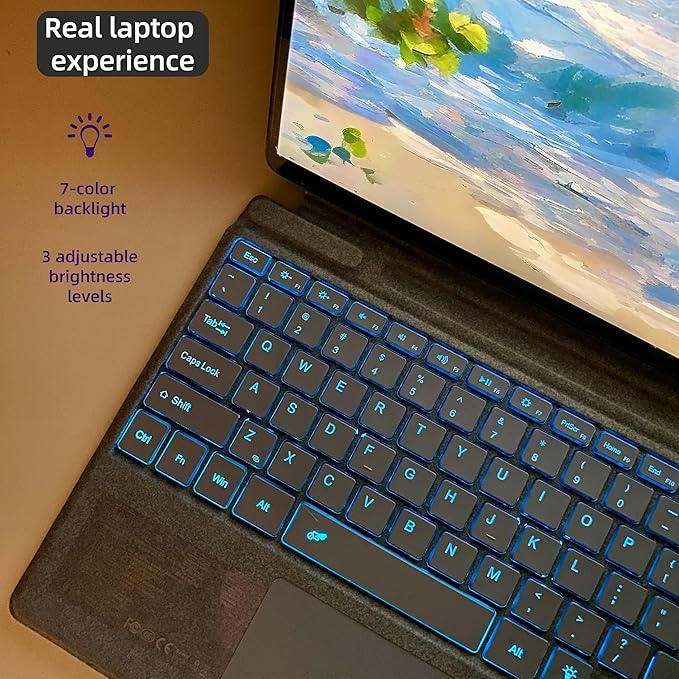 Keyboard for Microsoft Surface Pro Copilot+ (11th Edition) / Pro 11 / Pro 10 / Pro 9 / Pro 8 / Pro X, 13 inch, Detachable Type Cover with Touchpad, 7-Color Backlit & Pen Holder (Ice Blue)