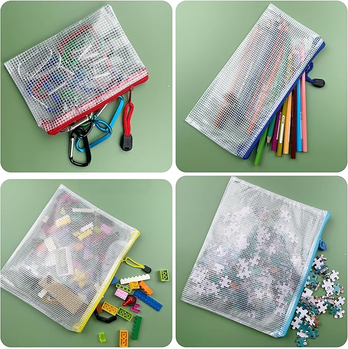 Oaimyy-16Pcs,4" x 6"-Plastic Mesh Zipper Pouch Document Folders Bag Zipper Zip File Folders for Puzzles Games,Board Game Organization,Organizing Classroom Office Storage-Multicolor