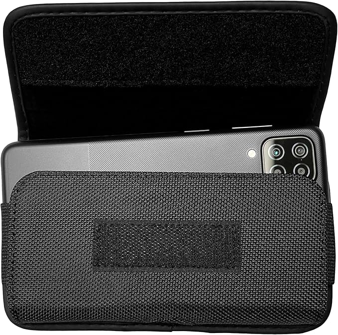 Nylon Cellphone Holster for iPhone 12/13/14/15 Pro, Cricket Debut, Calypso 1/2, Nokia C100, Samsung S22 5G S10, Horizontal Case Canvas Waist Carrying Pouch with Belt Clip/Loops, Black