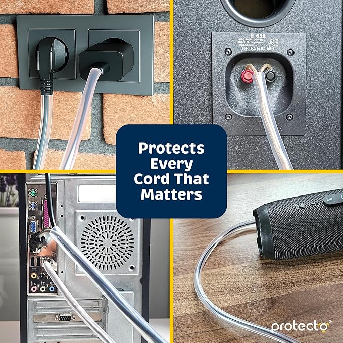 PROTECTO 2-Pack Heavy Duty Cord Protectors from Pets No Chew Solution, 10ft Easy to Use Dog & Cat Cord Protector, Clear & Odorless Critter Cord Covers for Pets, Power Audio Video Wire Protector Tubing