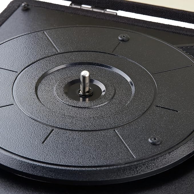 Amazon Basics Portable Suitcase Vinyl Turntable Record Player with Built-in Speakers and Bluetooth, Supports 3-Speed, Black