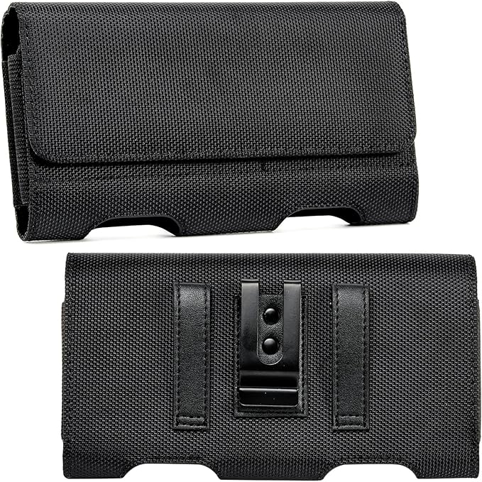 BECPLT Nylon Belt Holster Case Cell Phone Pouch Belt Holder Phone Holster Cover with Clip for iPhone 15 Pro Max 15 Plus 14 Pro Max 13 Pro Max Samsung Galaxy S24+ S23+ S22+ S21+ S23 FE (Black)