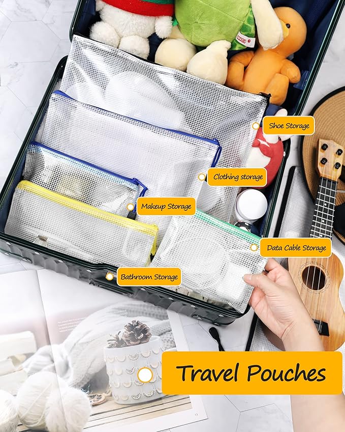 SUNEE Multisize Plastic Zipper Pouches (7 Colors, 35 Packs), Water-Resistant Zip Bag for School Office Supplies, Puzzles & Games Organizing Storage