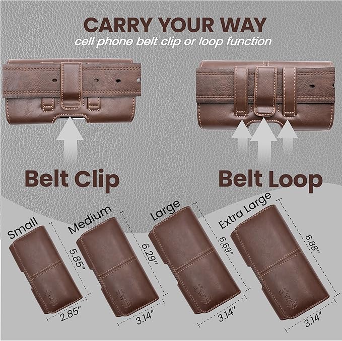 Leather Phone Holster for Men, Horizontal Cell Phone Case, Fits iPhone 17/17 Pro 16/16 Pro 16e 15/15 Pro 14/14 Pro 13/13 Pro 12/12 Pro 11 XR, Belt Clip Phone Pouch Holder, Brown Medium.