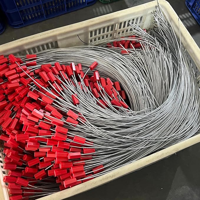 3.9 Feet Steel Wire Cable Seals Tamper Resistant Security Seal Tags Numbered Self-Locking Safety Seals Length 1.2m (Pack of 100pcs, Red)
