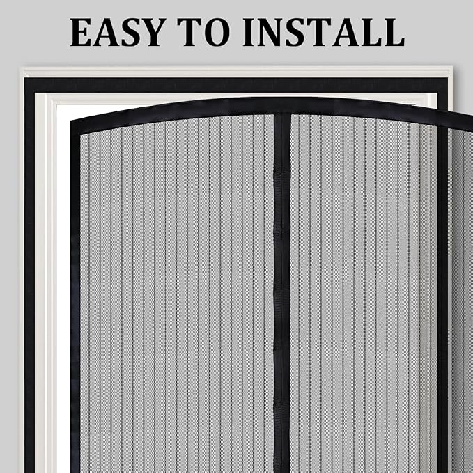 Magnetic Screen Door - Self Sealing, Heavy Duty, Hands Free Mesh Partition Keeps Bugs Out Let Breeze in- Pet and Kid Friendly - Keep Open Feature (Black, Fit Door Size 32 x 78 Inch)