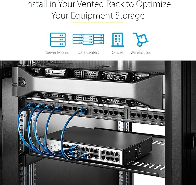 StarTech.com 2U Server Rack Shelf - Universal Vented Rack Mount Cantilever Tray for 19" Network Equipment Rack & Cabinet - Heavy Duty Steel - Weight Capacity 50lb/23kg - 22" Deep Shelf (CABSHELF22V)
