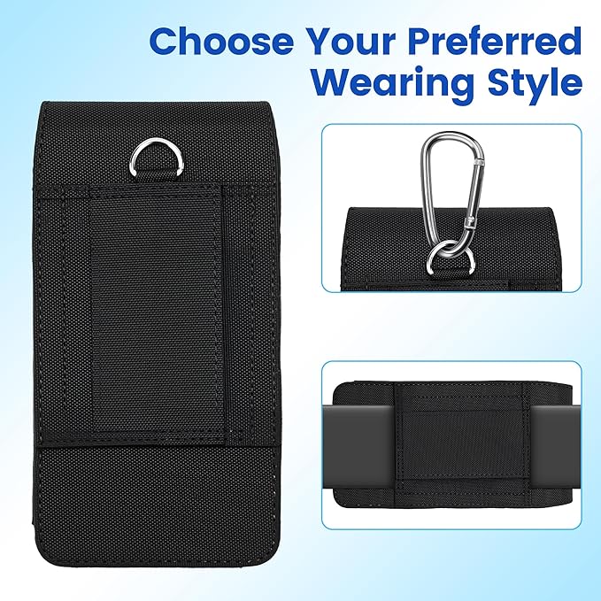 Mopaclle Nylon Holster with Carabiner Clip, Rugged Cell Phone Belt Holder for iPhone 17 Pro Max/Air,iPhone 16 Pro Max,15 14 13 Pro Max & Plus Galaxy S25+ S24+ S23+ & FE Models – Fits with Case On