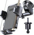 Adjustable Windshield Phone Mount for Car, Suction Cup Dashboard Holder for All Cell Phone, (+Vent Hook) [Military Grade Stable], Non-Slip Silicone Carbon Fiber, (Black)