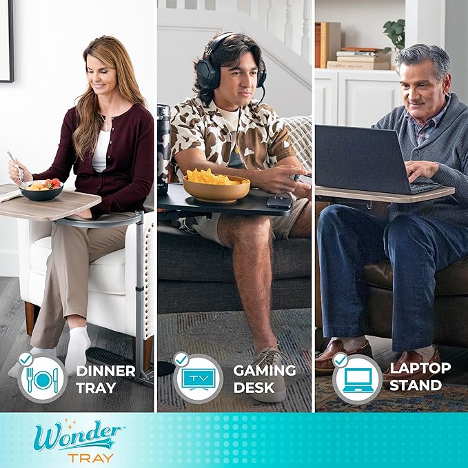 Stander Wonder Tray, Adjustable Swivel Table, Large Laptop Stand, Couch Desk, Side Tables & Gaming Bench, TV-Trays for Eating on Couches, Chairs, Recliners, Ash Gray