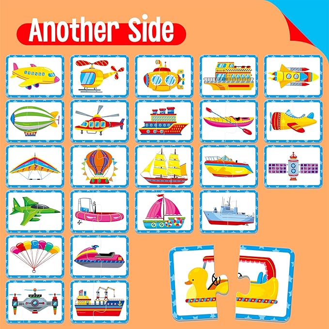 48 Vehicle Matching Puzzles, Self-Correcting Puzzle Match Game Educational Learning Activities for Toddlers, Preschool, Transportation-Themed Learning Games Toys for 3 Years Old