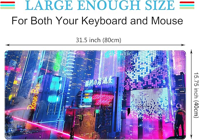 Japanese Street Desk Mat Futuristic Neon City Print Mouse Pad, Exclusive Desk Mats, XXL Large Gaming Mousepad 31.5"x15.75", Office Decor for Women Girls Keyboard Mat Laptop Computer Mat