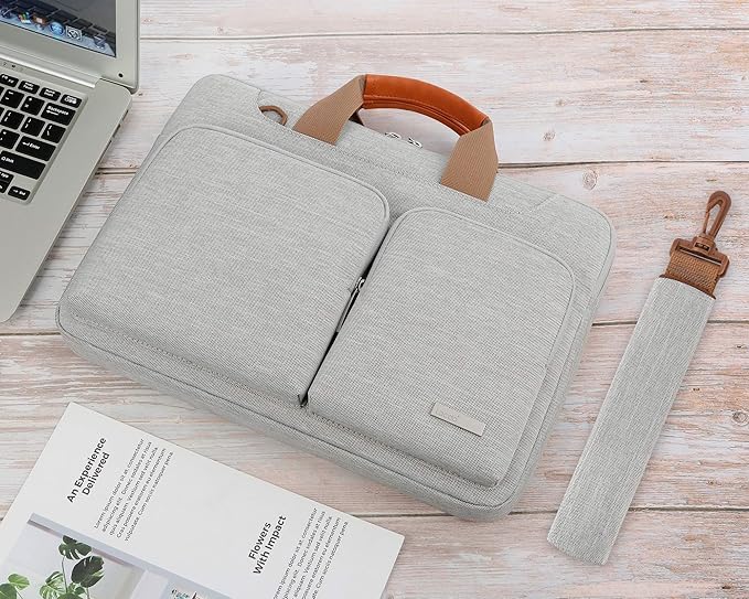 Lacdo 360° Protective Laptop Shoulder Bag for 15 inch New MacBook Air M4 A3241 2025, M3 A3114, M2 A2941 2024-2023, 15 inch MacBook Pro A1990 A1707, Dell XPS 15 Plus 2022-2020 Computer Case Bag, Gray