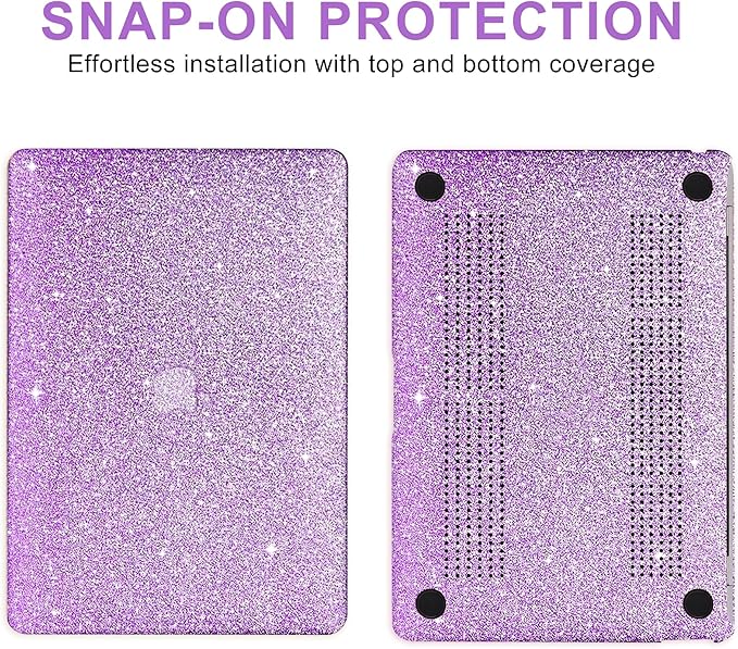 Compatible with MacBook Air 13 inch Case 2021 2020 2019 2018 A2337 M1 A2179 A1932 Touch ID, Glitter Smooth Leather Laptop Hard Shell+Keyboard Cover for MacBook Air 13.3 inch Case, Shining Purple
