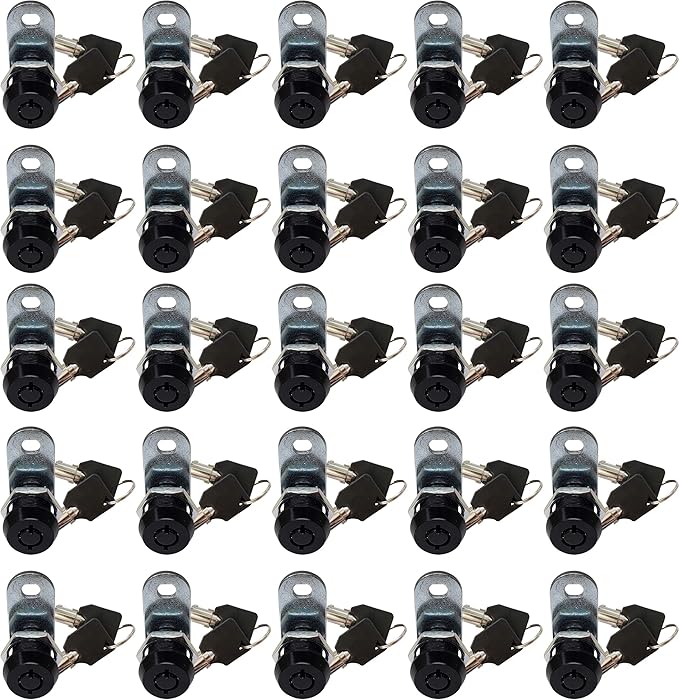 Admiral Locks Tubular Cam Lock, Keyed Alike Removable Key RV Compartment Storage Lock Cabinet Locks (Black Pack of. 25, 5/8" 180°)