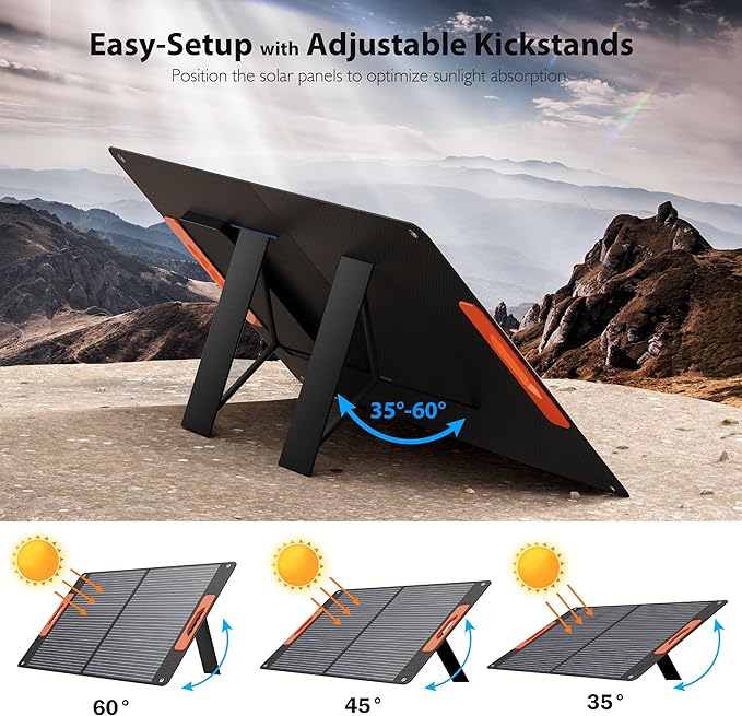 120W Portable Solar Panels for Power Station, Solar Angle Guide, Monocrystalline ETFE Foldable Solar Panel Charger with QC3.0 USB/Type-C, 20V DC Output Adjustable Kickstands for Camping RV Blackout