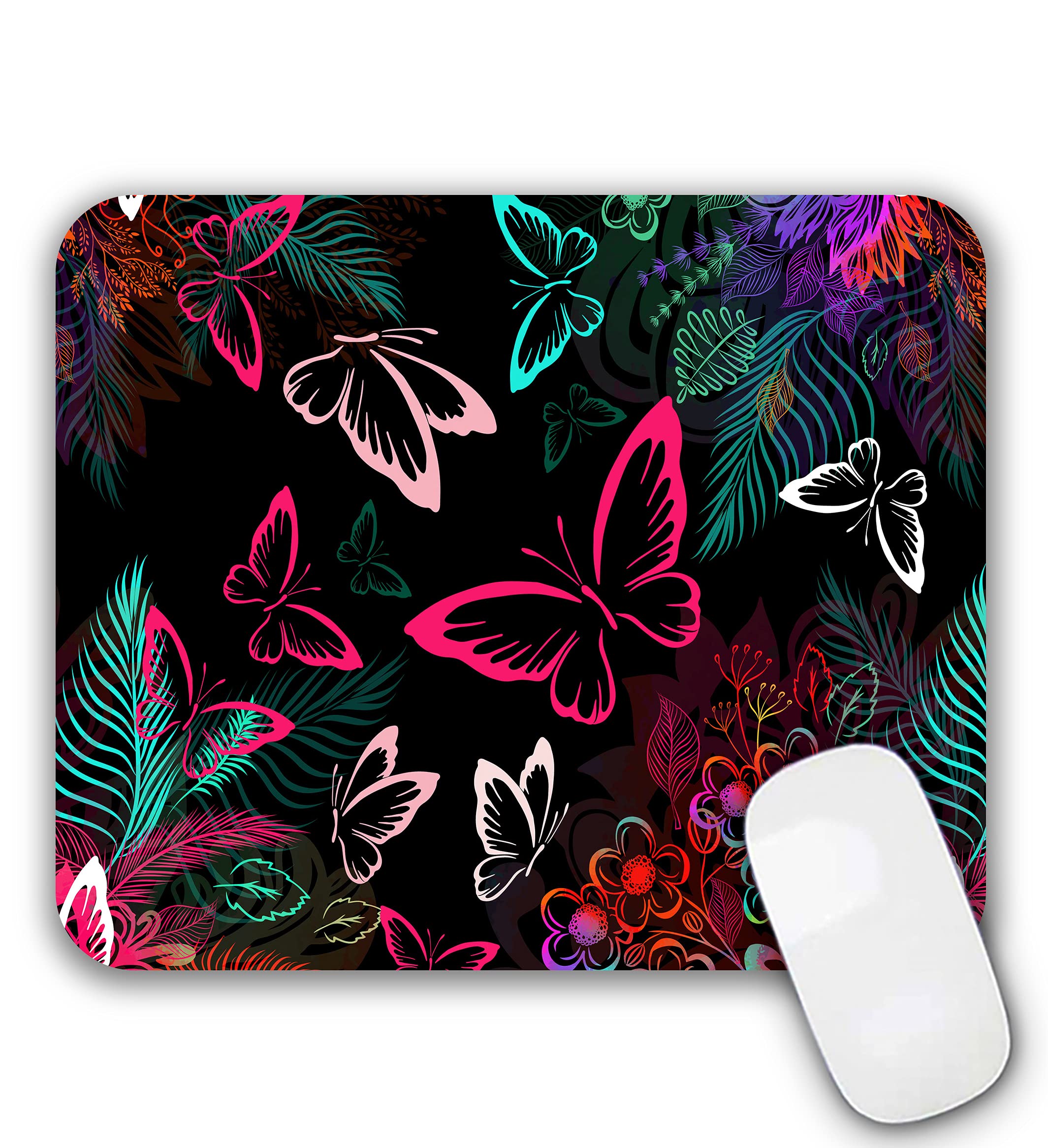Mouse Pad, Gaming Mouse Pad, Non-Slip Rubber Base Mouse Mat with Designs for Laptop, Computer & Office, 9.5 x 7.9 x 0.12 inches (Pink Butterflies)