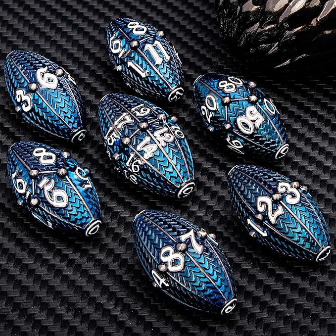 ARUOHHA DND Metal Dice Black Blue Dragons Egg Dice with Rotating Dragon Egg Shell, Compatible with D&D RPG Role Playing Game, Dungeons Polyhedral D and D Dice Set D20 D12 D10 D8 D6 D4