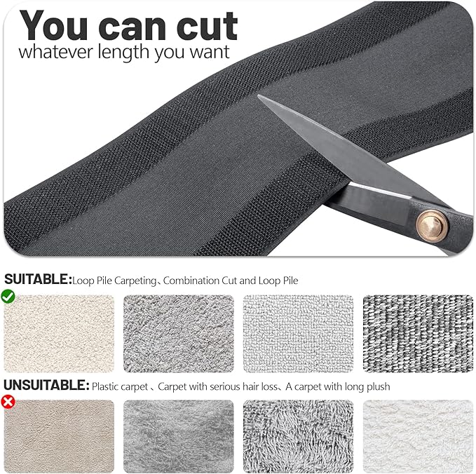 IHKFILAN Carpet Cord Cover Carpet Cable Management Under Desk Cable Grip Strip Black Hook and Loop Tape Cable Polyester Cover Protect Cables to Prevent Tripping Over Wires for Homes & Office (30ft)