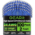 GEARit Cat 6 Ethernet Cable Pack - 100-Pack 2 ft Cat6 Ethernet Patch Cables | RJ45 Network Patch Cable, 10 Gbps Snagless Gold-Plated Connectors - Ethernet Cable Cat 6 for PC, TV, Router - Blue