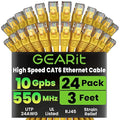 GearIT Cat 6 Ethernet Cable (24-Pack 3 Feet) Cat6 Network Patch, 10Gbps, RJ45, Snagless Cord, Gold-Plated Connectors, Internet for PC, TV, Tablet, Router, Printer, Servers, IT Data Center - Yellow