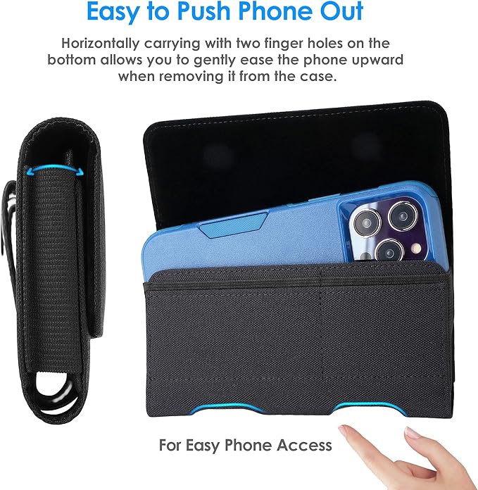 Mopaclle Nylon Horizontal Phone Holster for Men Belt, Magnetic Closure Cell Phone Belt Holder with Metal Clip and Dual Belt Loops for iPhone 13 mini, 12 mini, SE 2022, SE 2020, iPhone 8, 7, 6S, 6