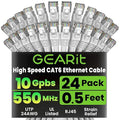 GearIT Cat 6 Ethernet Cable (24-Pack 0.5 Feet) Cat6 Network Patch, 10Gbps, RJ45, Snagless Cord, Gold-Plated Connectors, Internet for PC, TV, Tablet, Router, Printer, Servers, IT Data Center - White