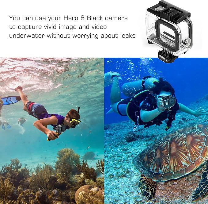 60M/196FT Waterproof Housing Case for GoPro Hero 8 Black, Dual Cold Shoe Slots Protective Underwater Diving Housing Shell for GoPro Hero 8 Black Action Camera