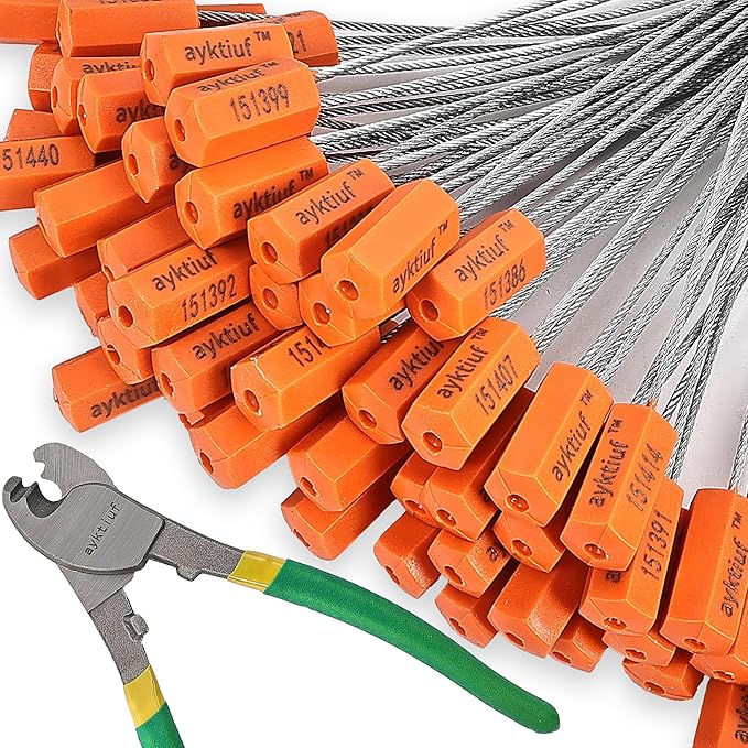 1200 Pieces Security Cable Seals, Metal Number Security Tags for Truck, Trailers, Cargo, Containers, Vans, Oil Tank, Milk Vehicle (Orange, 1200 Pack)