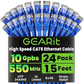GearIT Cat 6 Ethernet Cable Pack - 24-Pack 1.5 ft Cat6 Ethernet Patch Cables | RJ45 Network Patch Cable, 10 Gbps Snagless Gold-Plated Connectors - Ethernet Cable Cat 6 for PC, TV, Router - Blue