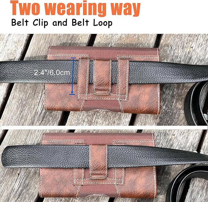 Leather Phone Holster for Men with Belt Clip, Cell Phone Holder for iPhone 17/16/15/14/13/12 Pro, Galaxy S24/S23/S21, Belt Pouch Case Magnetic Closure (Brown-L)
