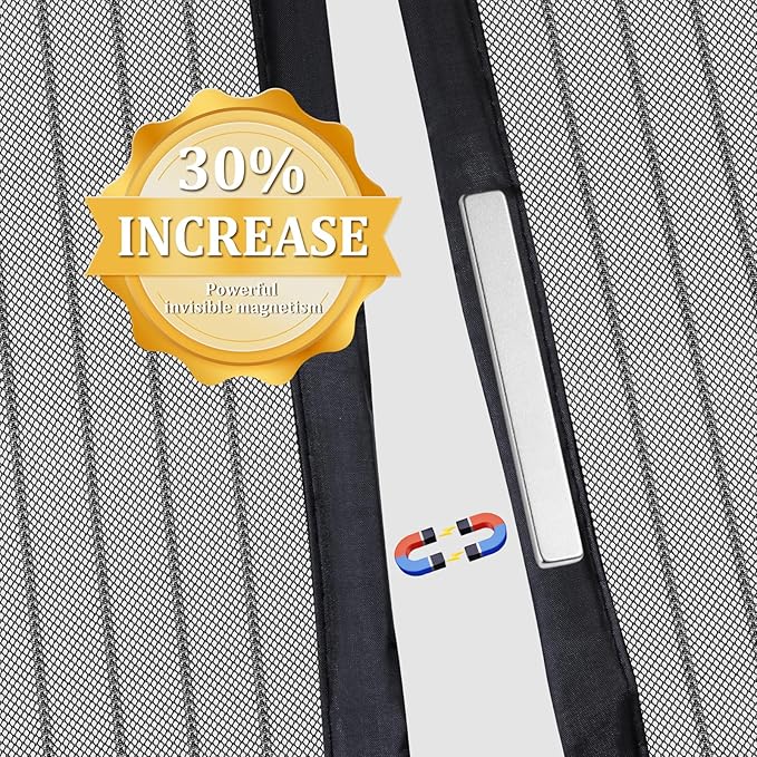 Magnetic Screen Door - Self Sealing, Heavy Duty, Hands Free Mesh Partition Keeps Bugs Out Let Breeze in- Pet and Kid Friendly - Keep Open Feature (Black, Fit Door Size 32 x 80 Inch)